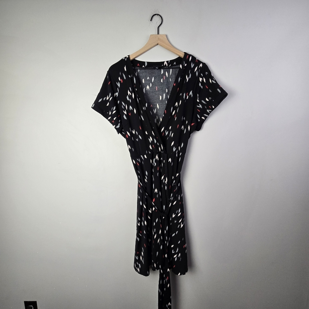 Torrid Black Faux Wrap Dress Black Printed Plus Size 2 - Picture 2 of 9